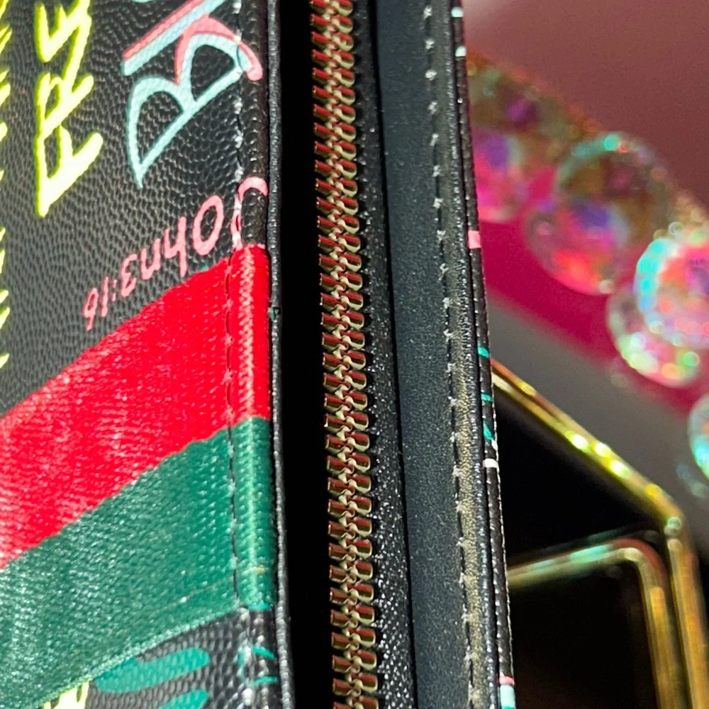 Alba Saffiano Leather Inspirational Black Zip-around Long Wallet 8” x 4.… - Picture 17 of 17